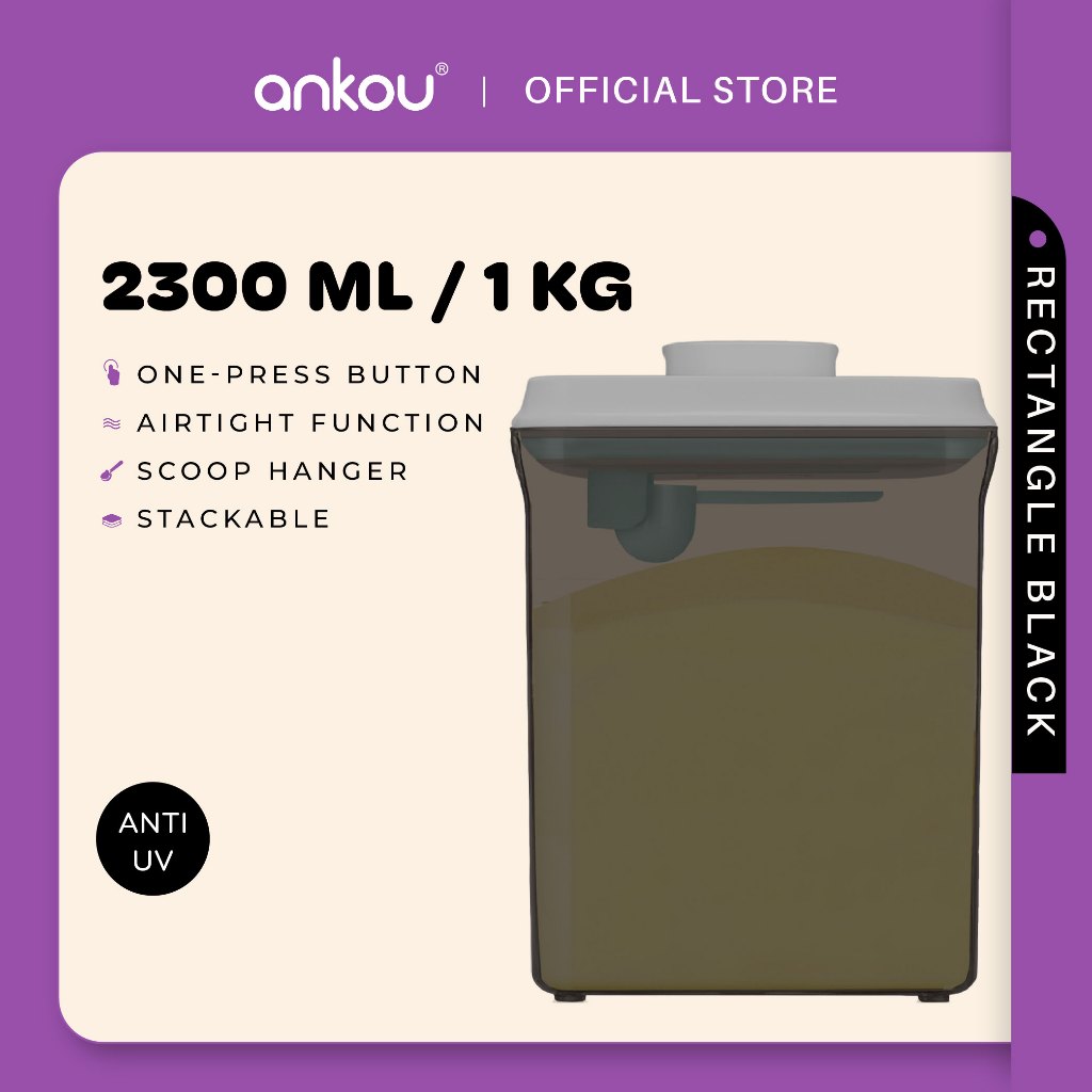 ANKOU Bekas Susu Kedap Udara Segi Empat/Bekas Makanan Ringan Bayi (2300ml) - Rectangle Airtight Milk Powder Container