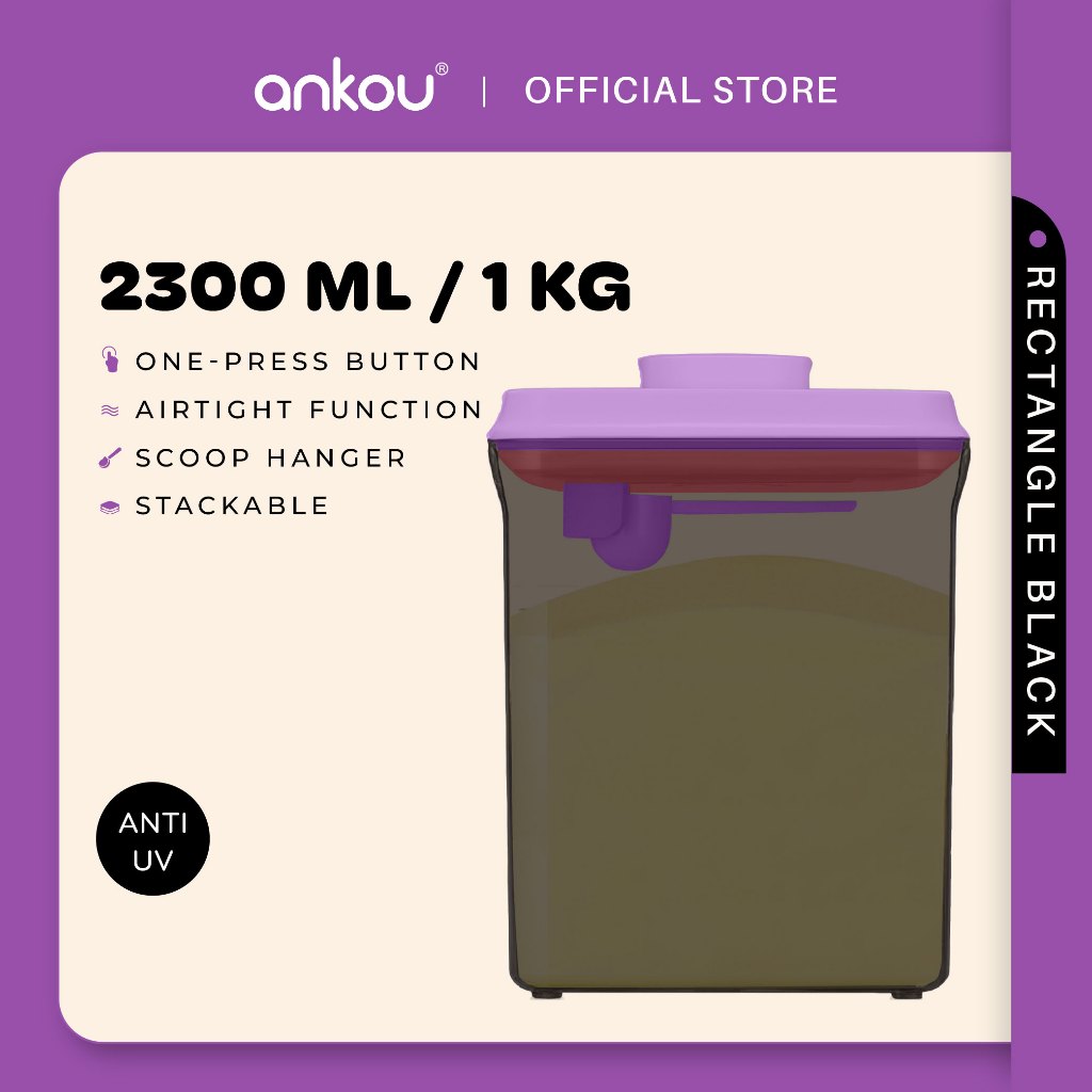 ANKOU Bekas Susu Kedap Udara Segi Empat/Bekas Makanan Ringan Bayi (2300ml) - Rectangle Airtight Milk Powder Container